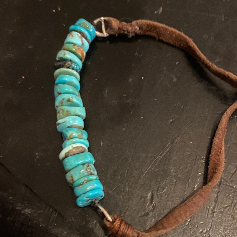 Sundance Turquoise, Sterling and Leather Bracelet - Picture 3 of 5